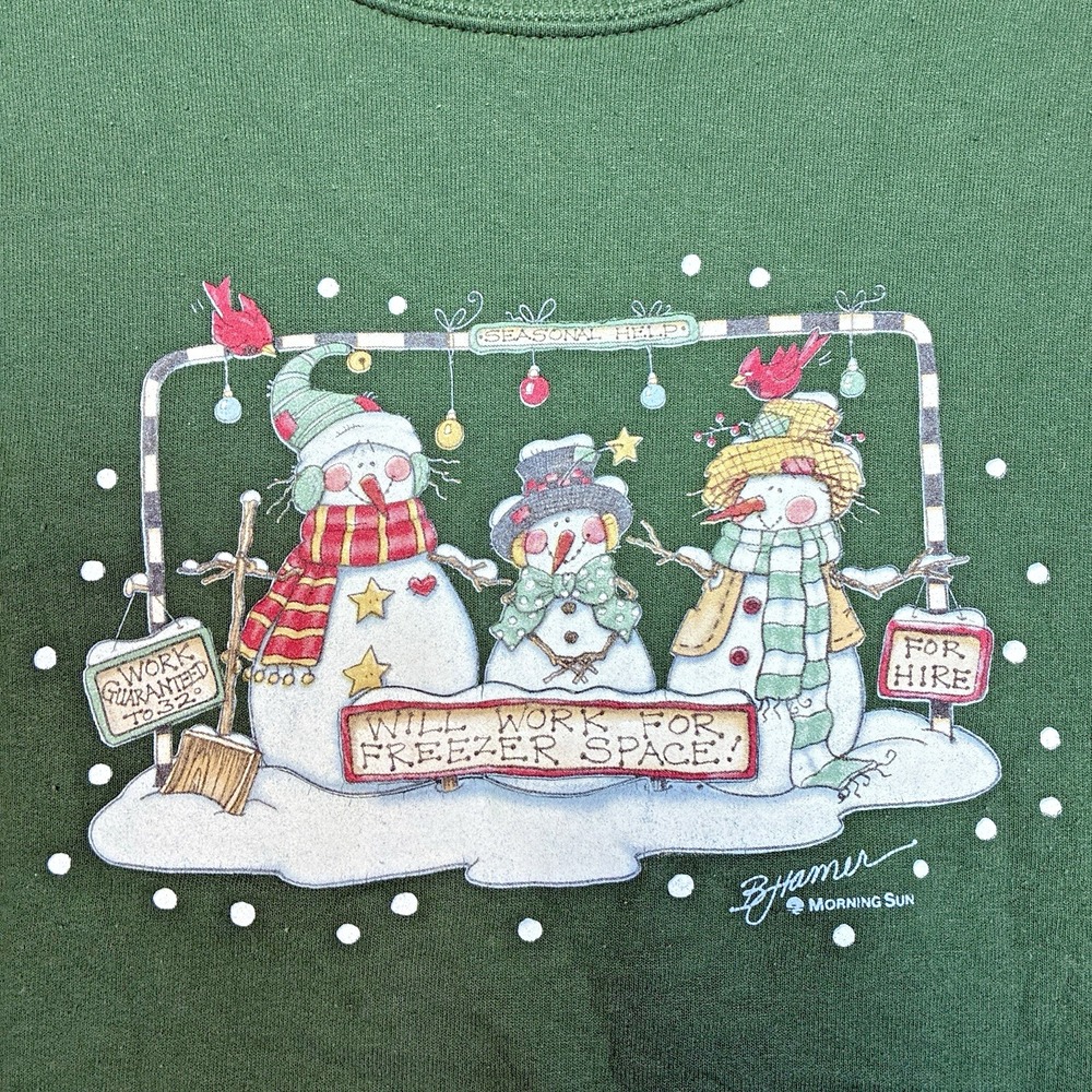 VINTAGE MORNING SUN Snowman Sweatshirt Medium Granny Cabincore 90s 80s Peaceful - Picture 1 of 9